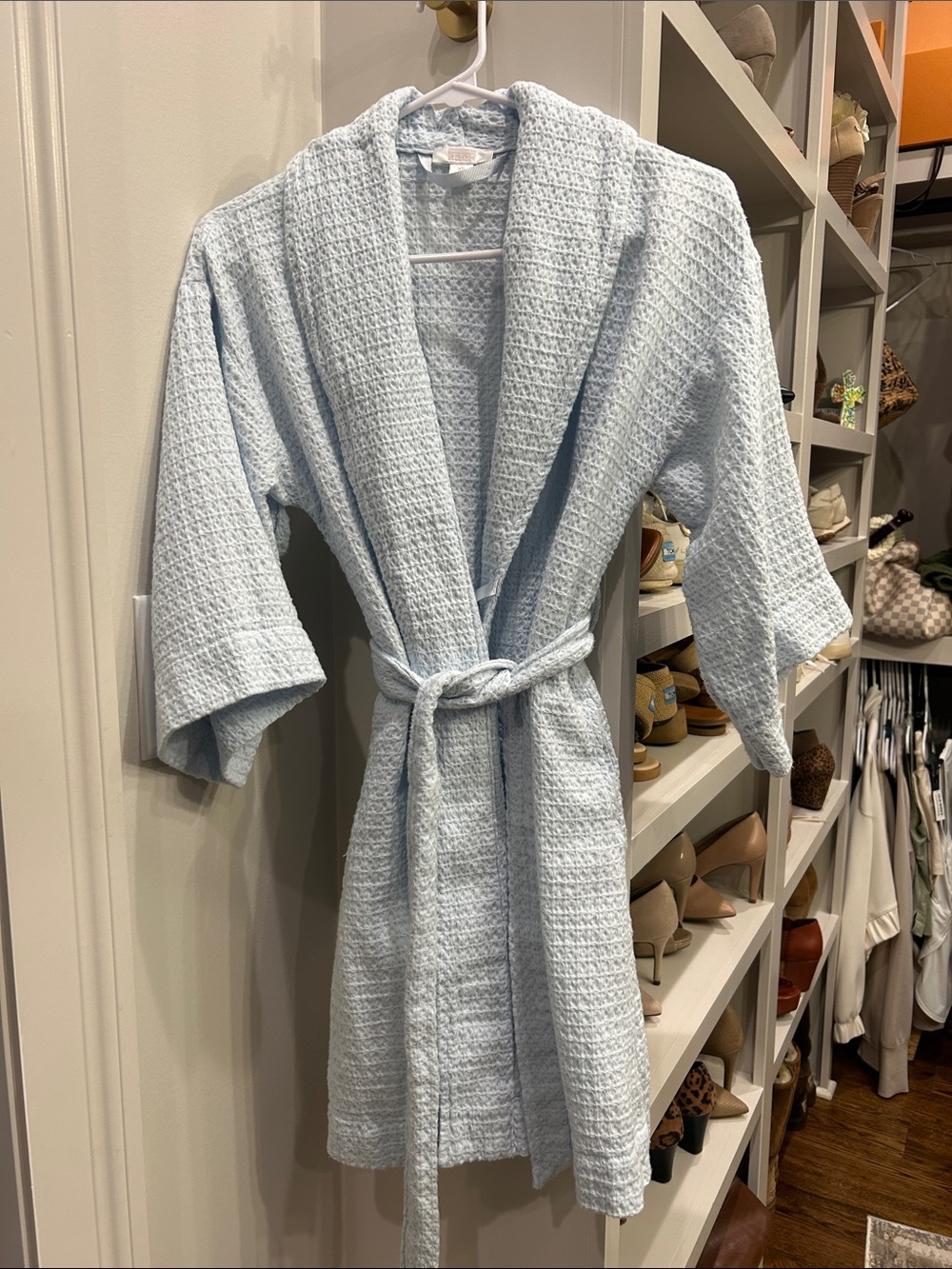 Light Blue Waffle Robe with Belt. X-Small